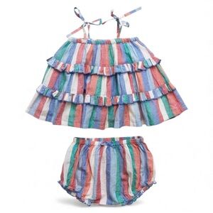 EUC/Like-New Pink Chicken - Baby Girls Garden 2-Piece Set, Multi Stripe (6/12M)